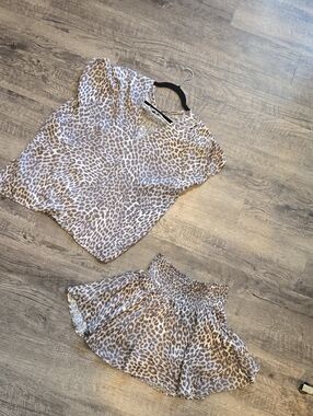 Karlie Taupe Leopard Print Smocked Skater Mini Skirt